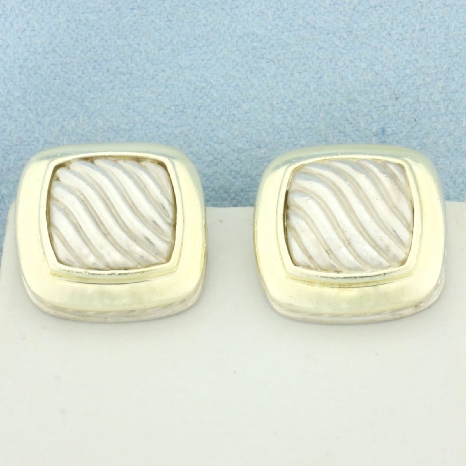 David Yurman Albion Cable Square Earrings in Sterling Silver and 18k Yellow Gold (1 of 3)