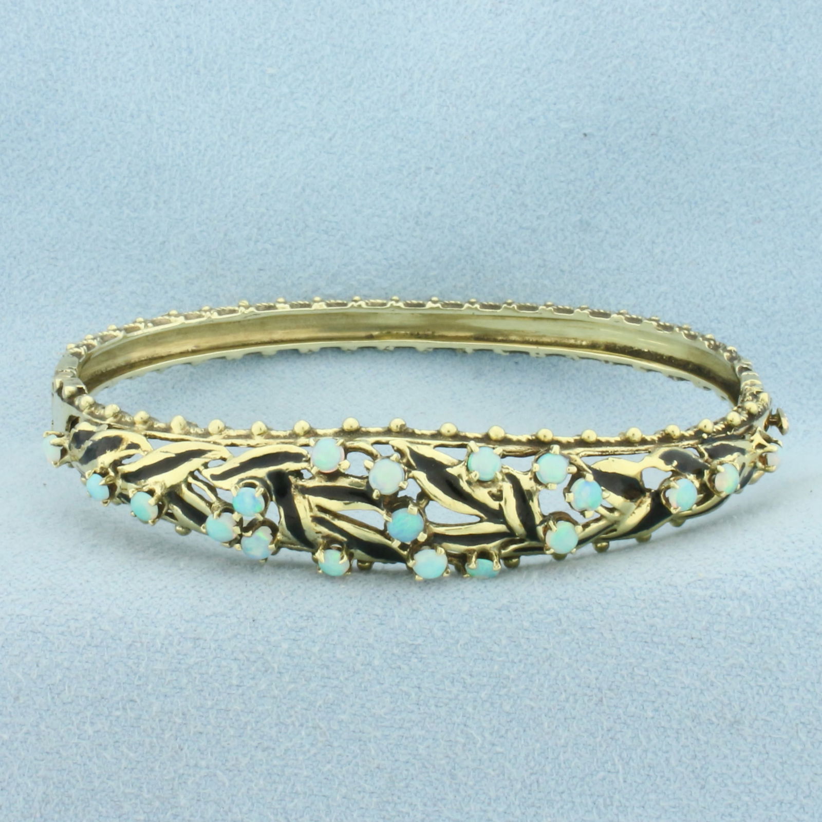 Antique Enamel Hinged Opal Bangle Bracelet in 14k Yellow Gold (1 of 3)