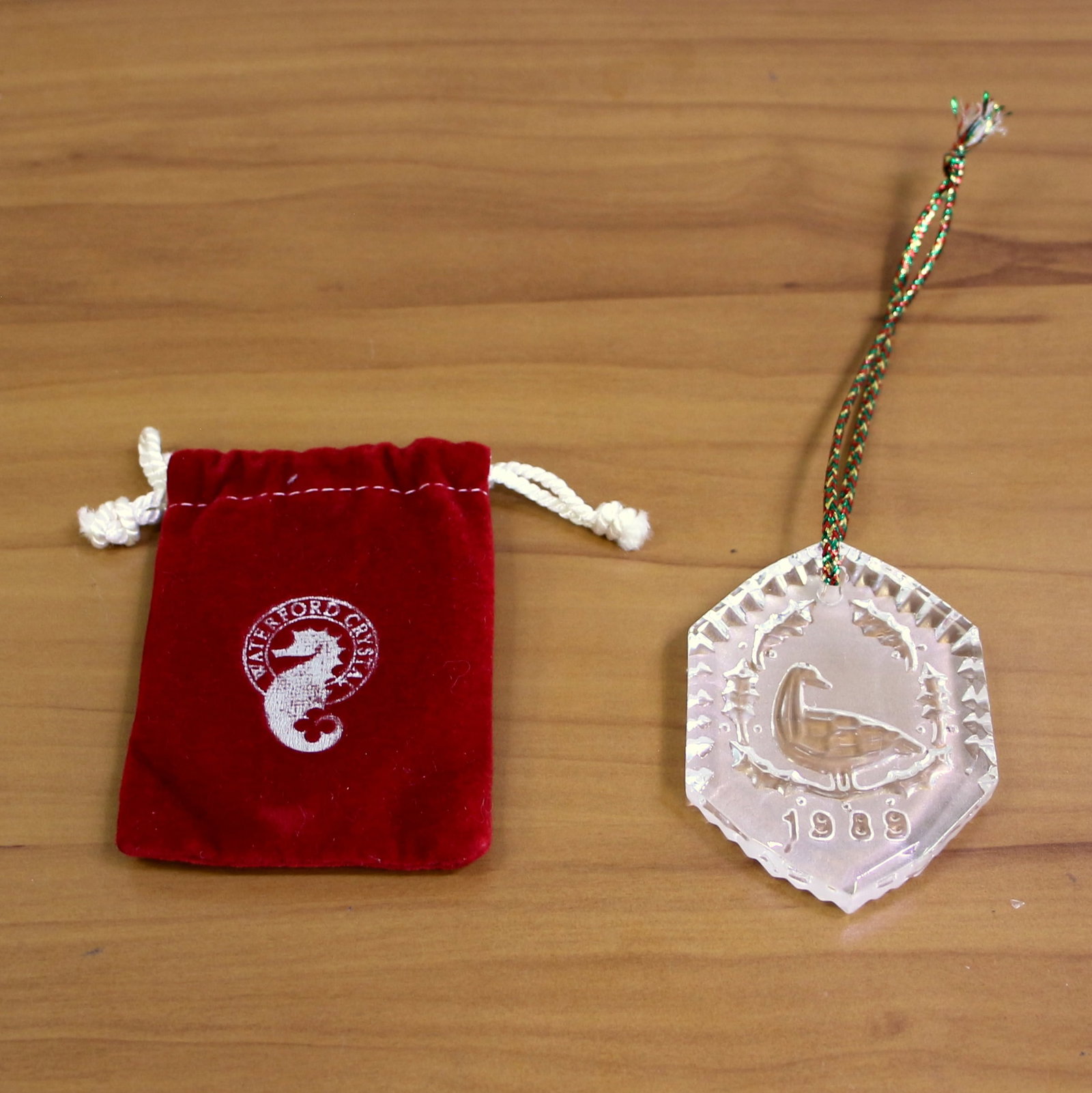Waterford Crystal 1989 Twelve Days of Christmas Ornament: Six Geese A Laying. Original pouch included.
