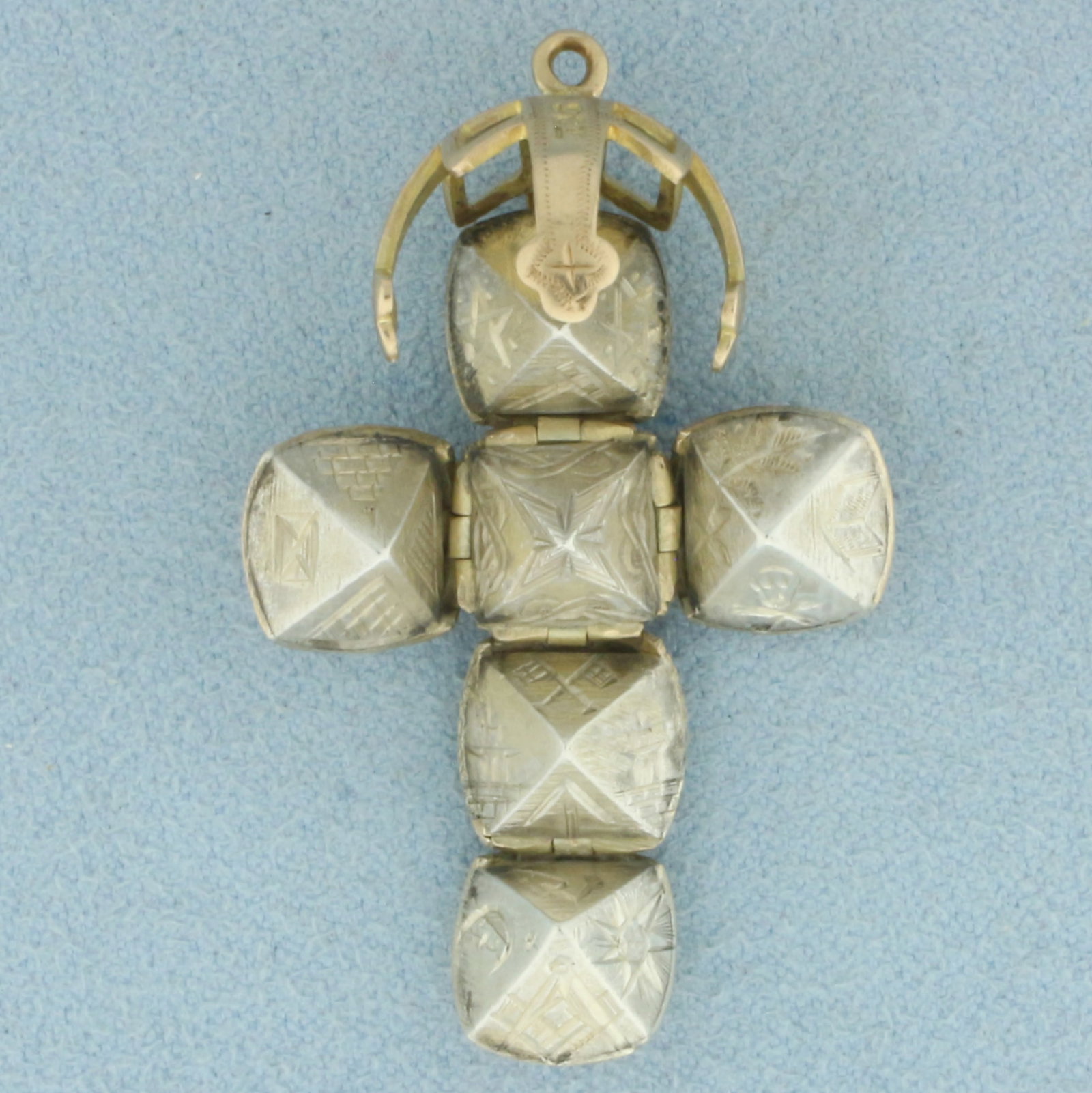 Vintage Masonic Orb Cross Charm or Pendant in 9k Yellow Gold and Sterling Silver (1 of 4)