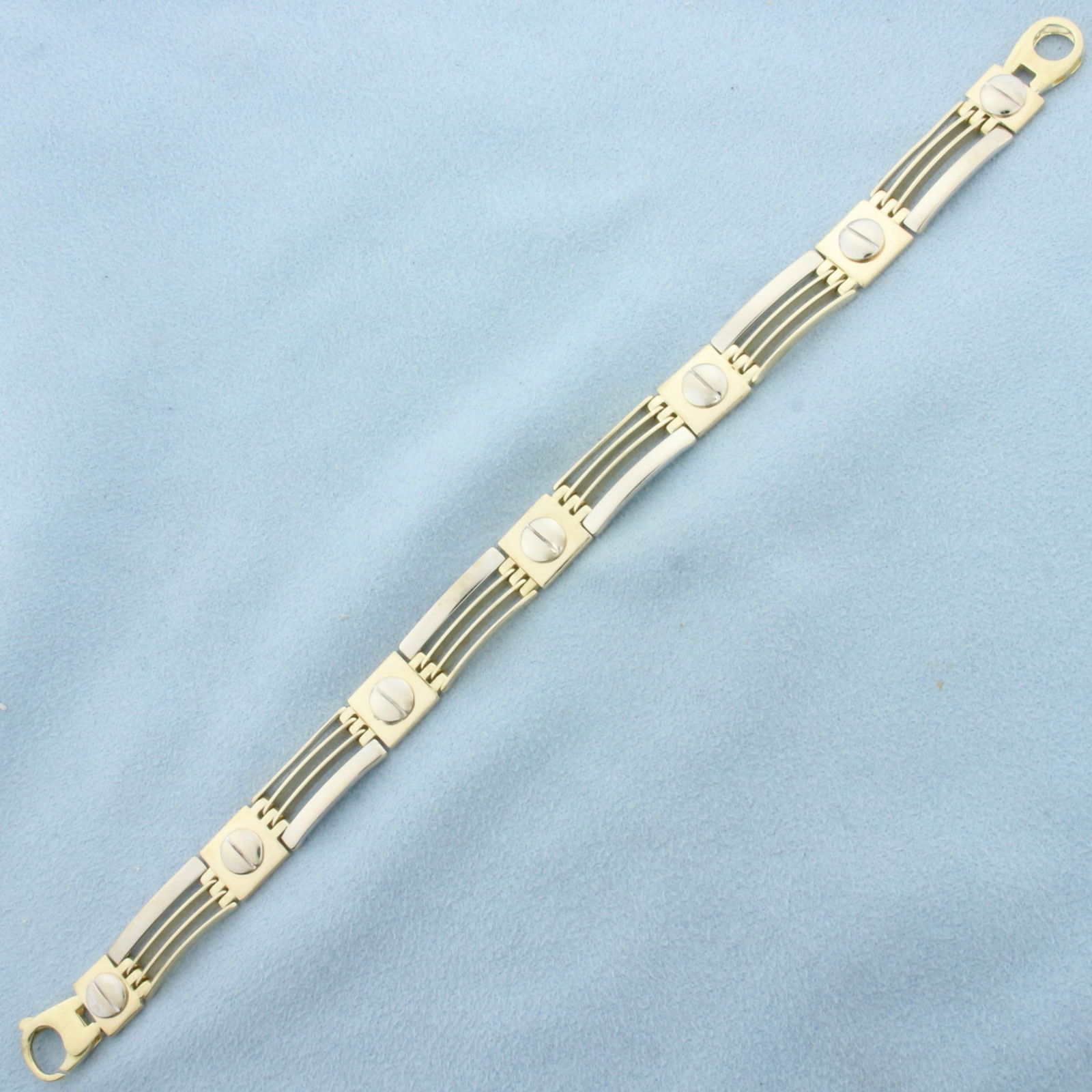 Men's Screw and Bar Link Bracelet in 14k Yellow and White Gold (1 of 2)