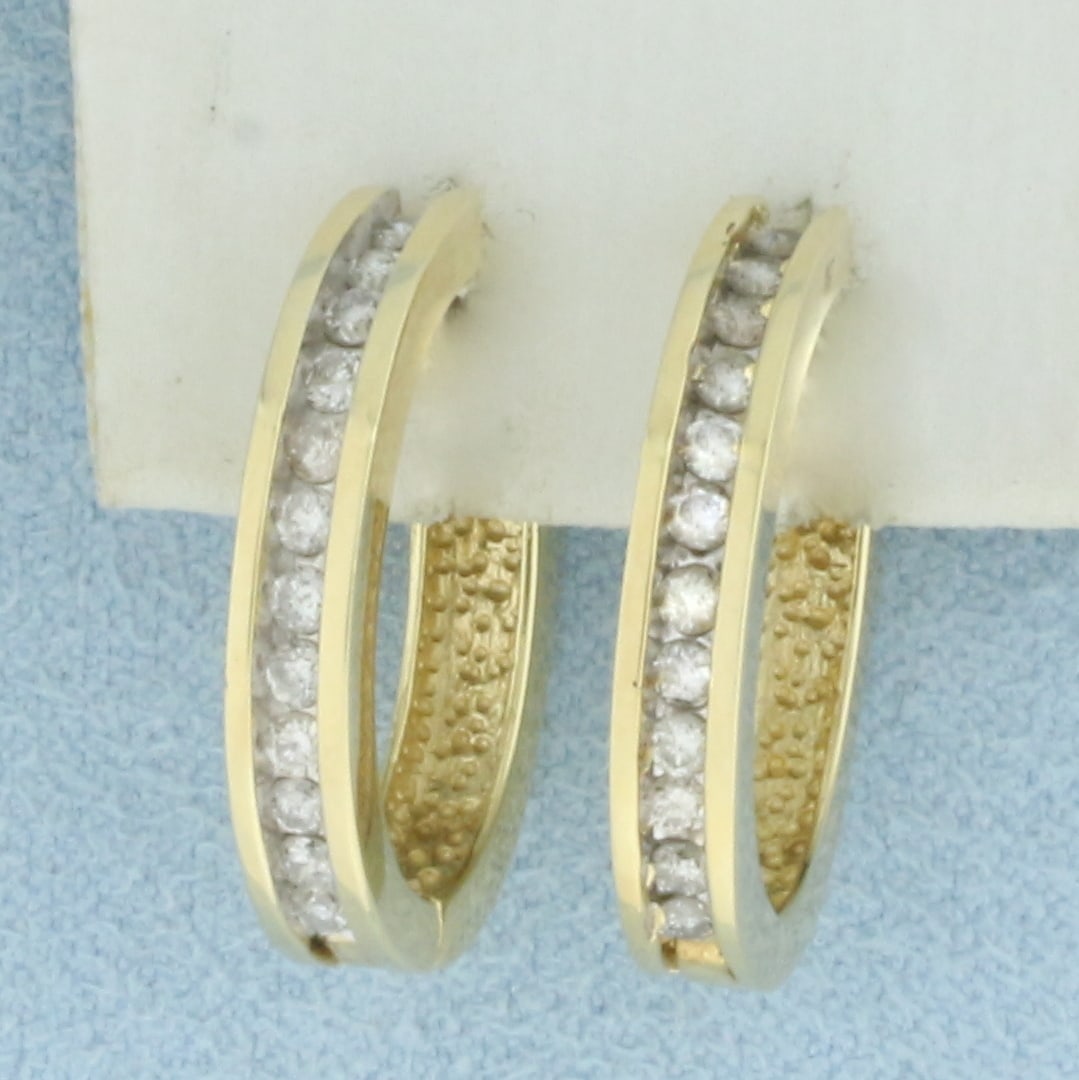 Diamond Oval Hoop Earrings in 14k Yellow Gold (1 of 2)