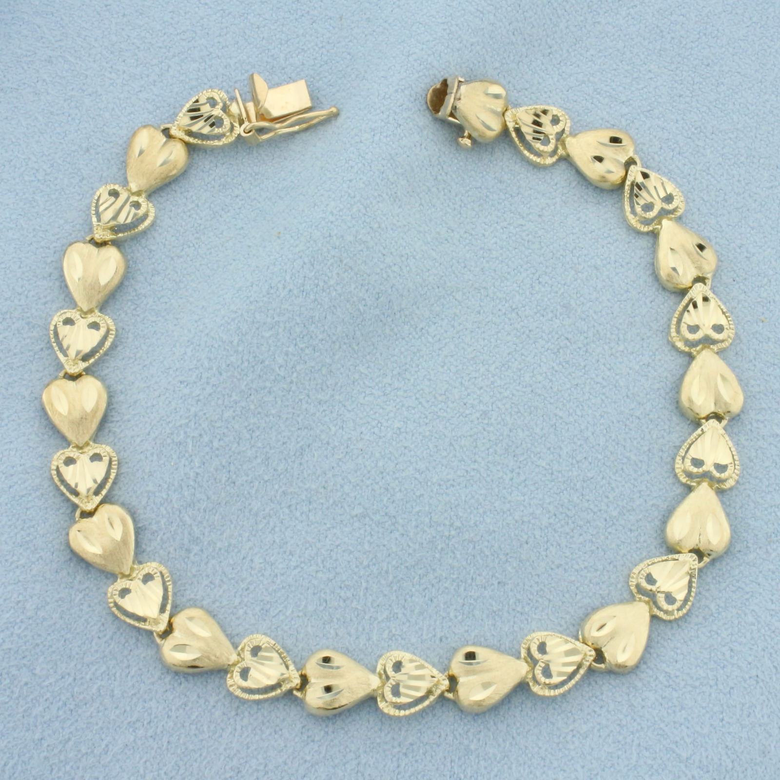 Diamond Cut Heart Link Bracelet in 14k Yellow Gold (1 of 2)