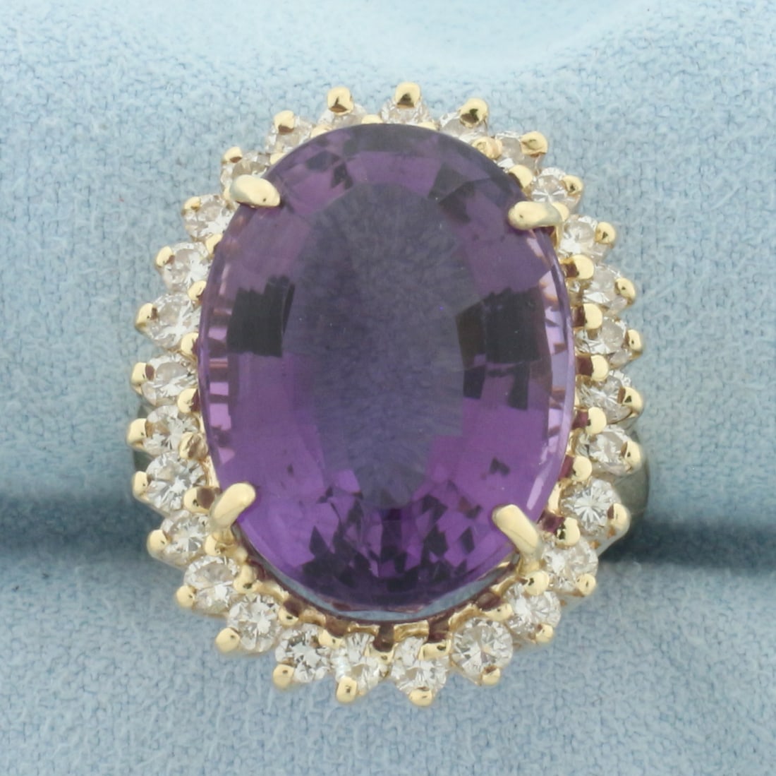 Large Amethyst and Diamond Halo Princess Diana Ring in 14k Yellow Gold (1 of 4)