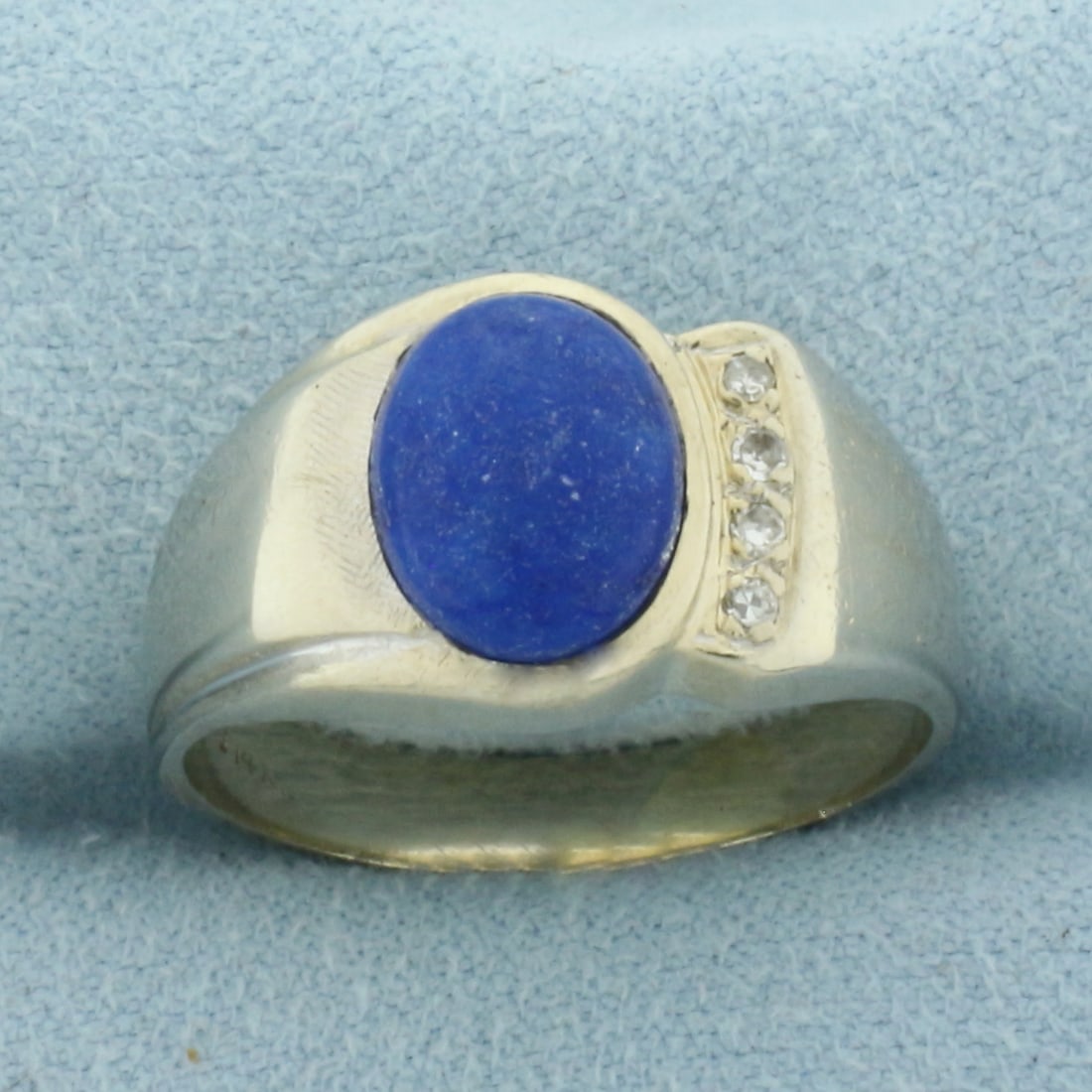 Mens Lapis Lazuli and Diamond Ring in 14k White Gold (1 of 4)