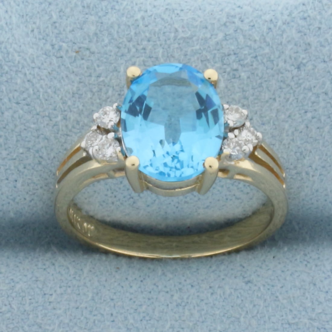 Swiss Blue Topaz and Diamond Ring in 14k Yellow Gold (1 of 4)