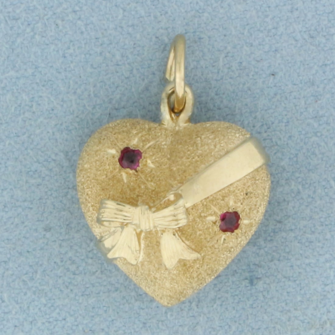 Ruby Puffy Heart in a Bow Charm or Pendant in 14k Yellow Gold (1 of 3)