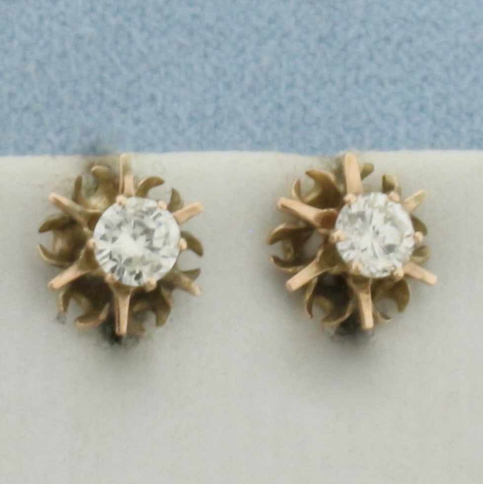 Vintage Diamond Buttercup Stud Earrings in 14k Yellow Gold (1 of 2)