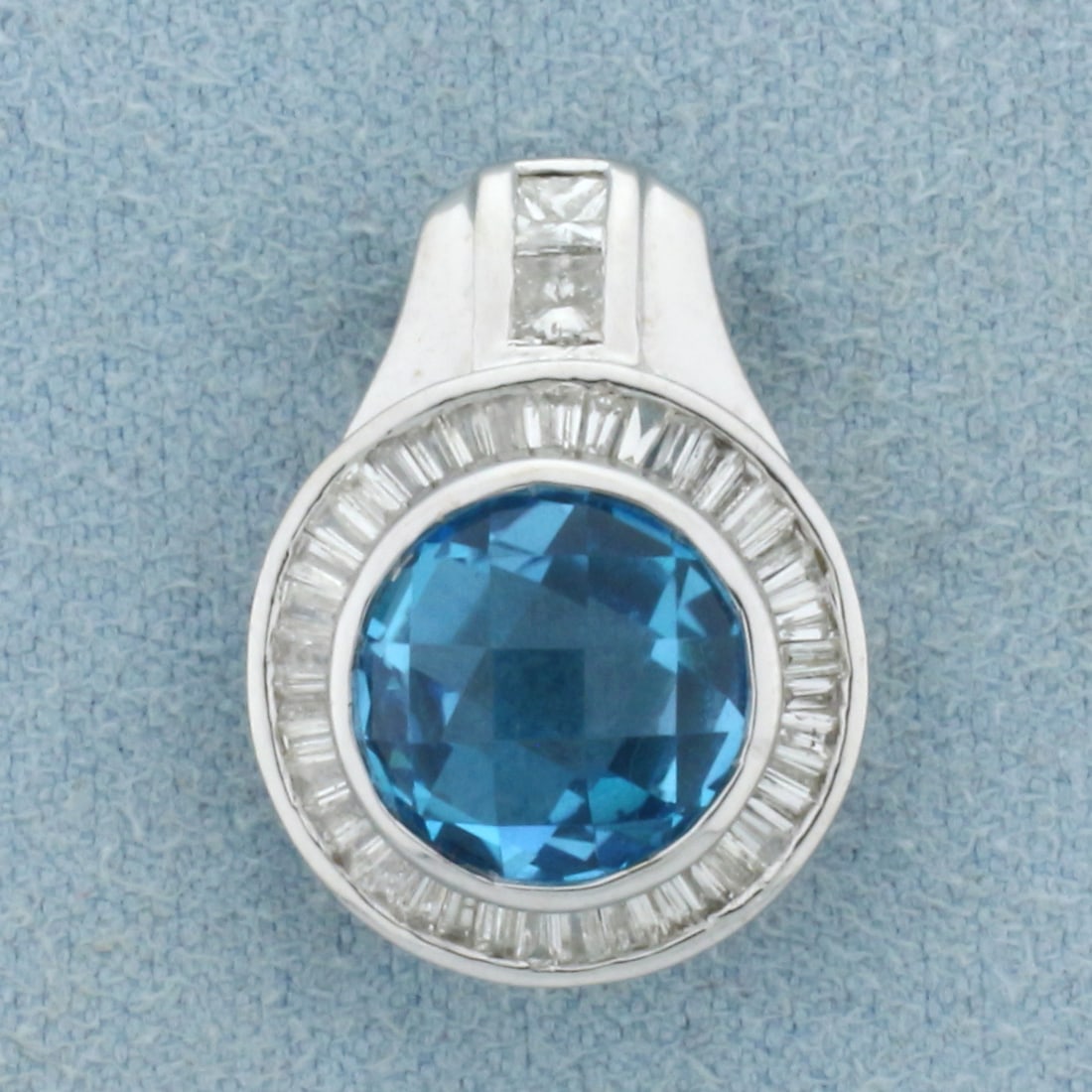 Checkerboard Cut Swiss Blue Topaz Pendant in 18k White Gold (1 of 2)