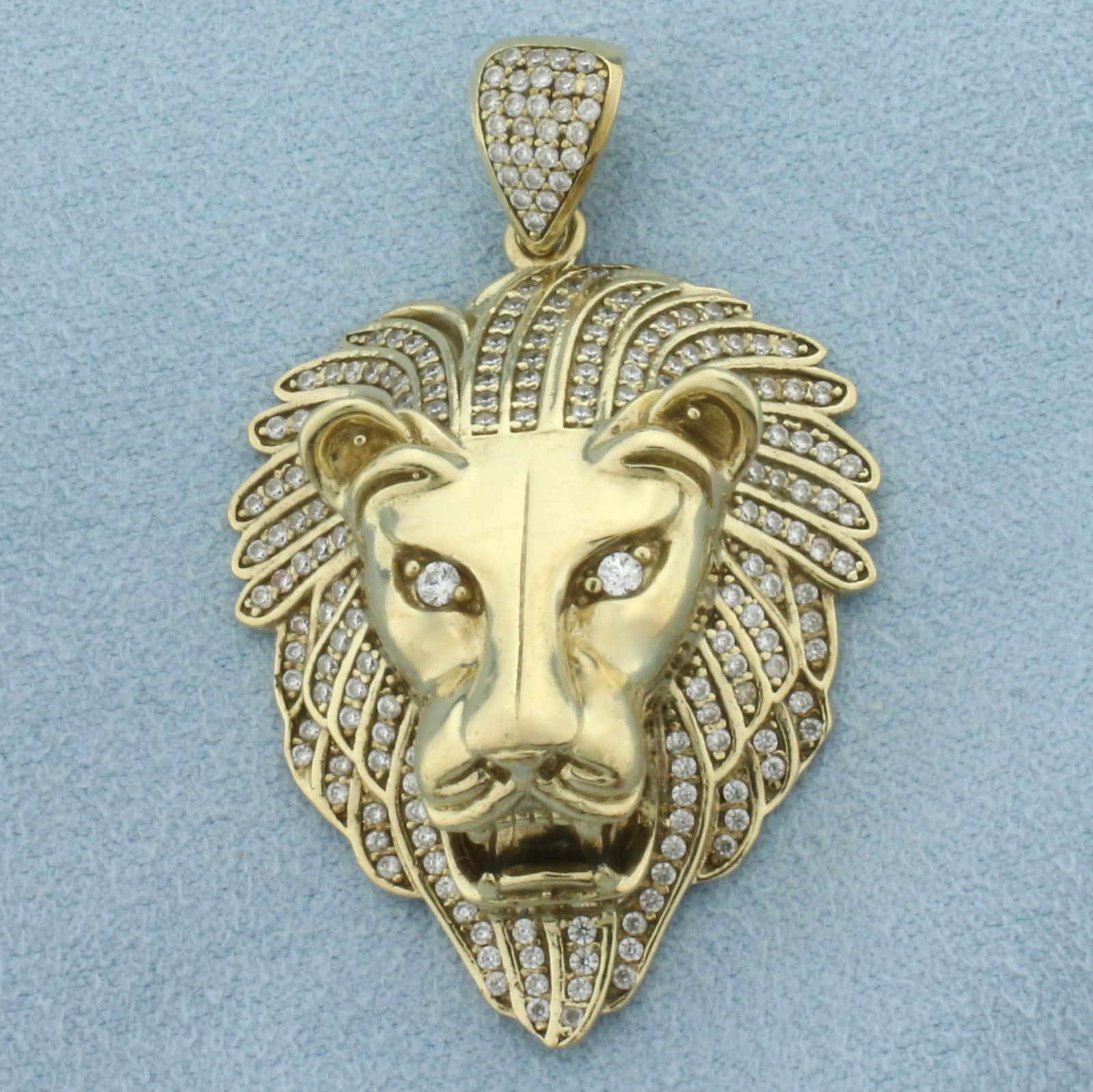 Large Mens Diamond Lion Pendant in 10k Yellow Gold (1 of 3)