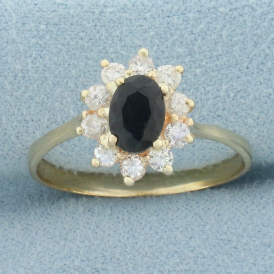 Sapphire and Diamond Flower Halo Ring in 14k Yellow Gold (1 of 4)