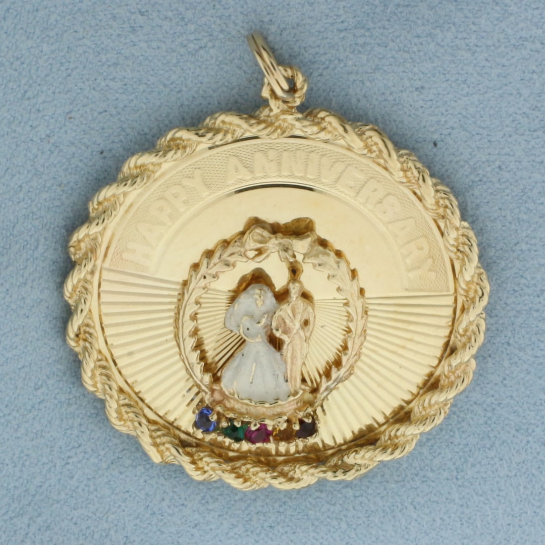 Engravable Happy Anniversary Gemstone Charm or Pendant in 14k Yellow Gold (1 of 2)
