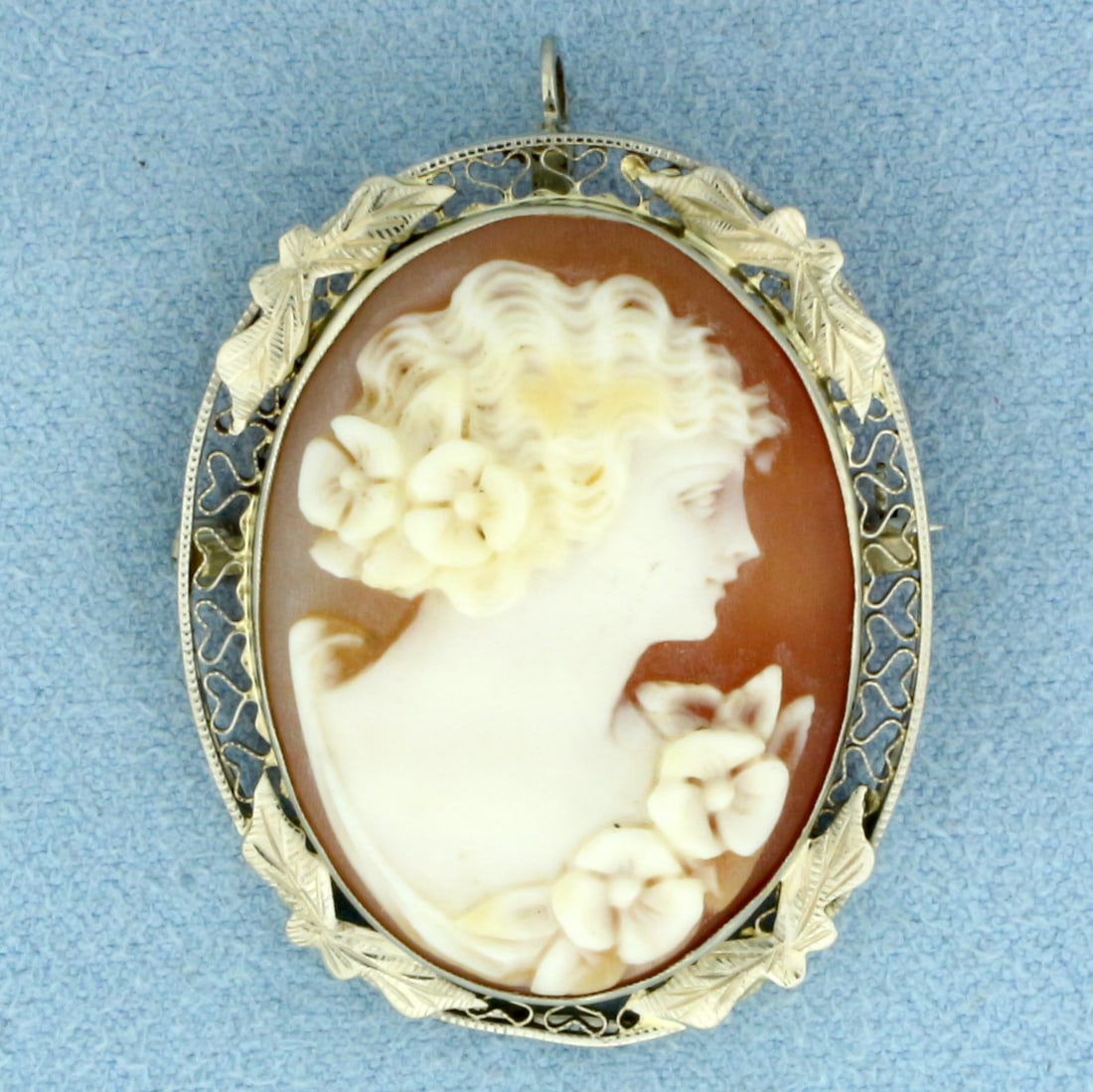 Vintage Carved Shell Cameo Pendant or Brooch Pin in 14k White Gold (1 of 2)