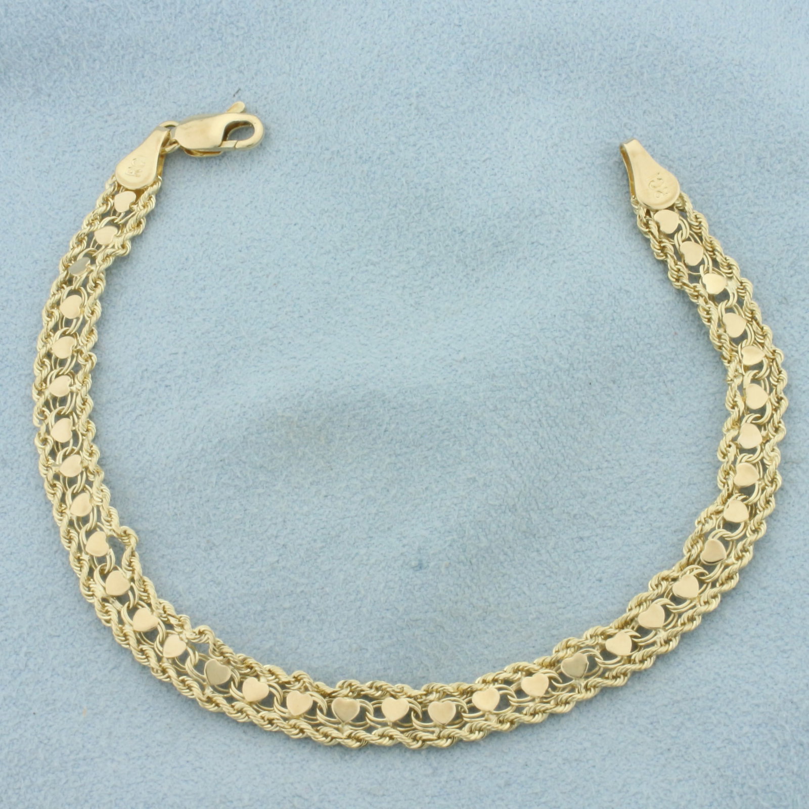 Double Rope Heart Link Bracelet in 10k Yellow Gold (1 of 2)