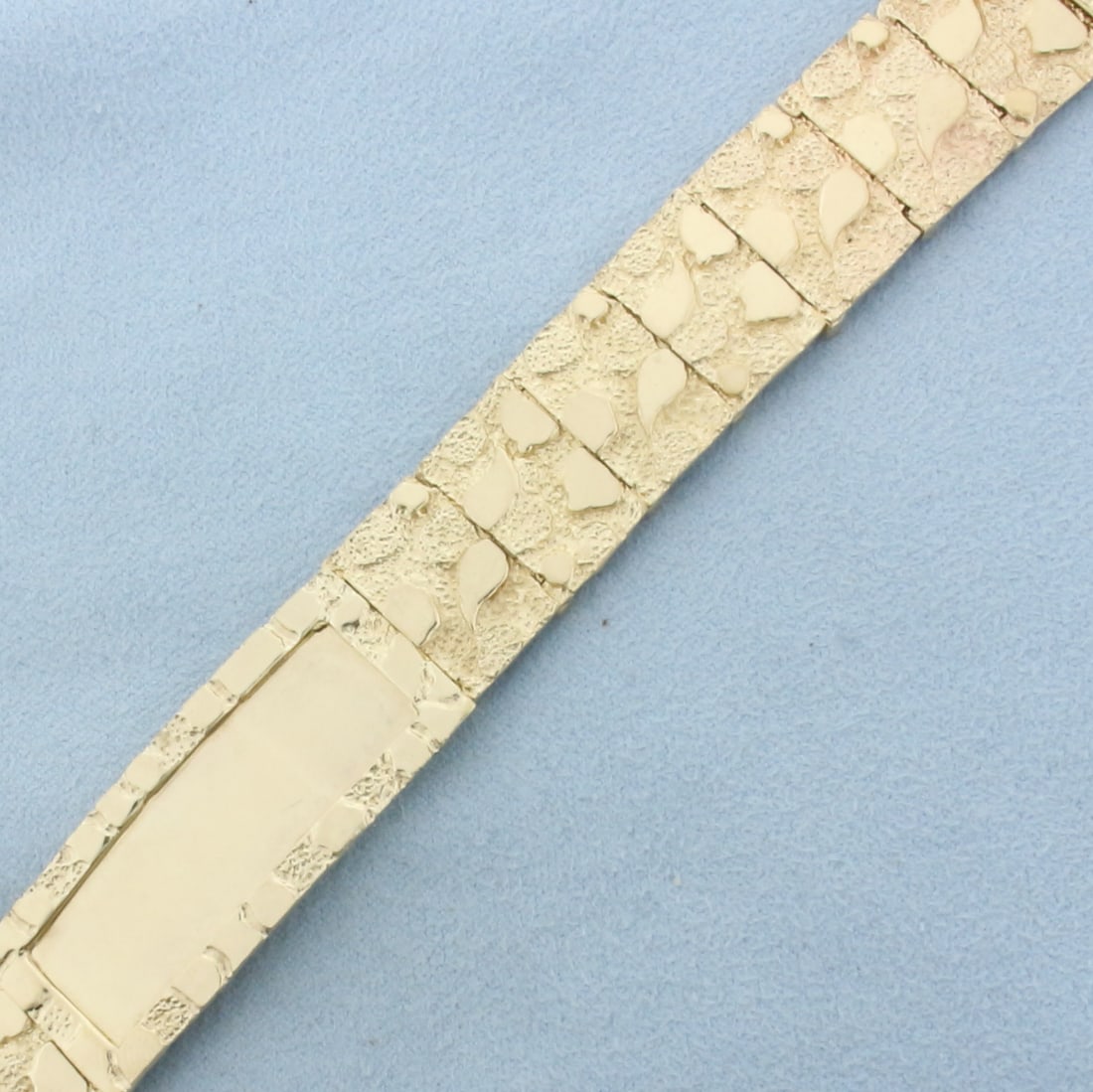 Mens Engravable Nugget I.D. Bracelet in 10k Yellow Gold (1 of 2)