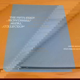 Franklin Mint Complete Fifty-State Bicentennial Medal Collection: Contains fifty State Bicentennial Solid Sterling Silver Medals. Includes original metal holder/book.