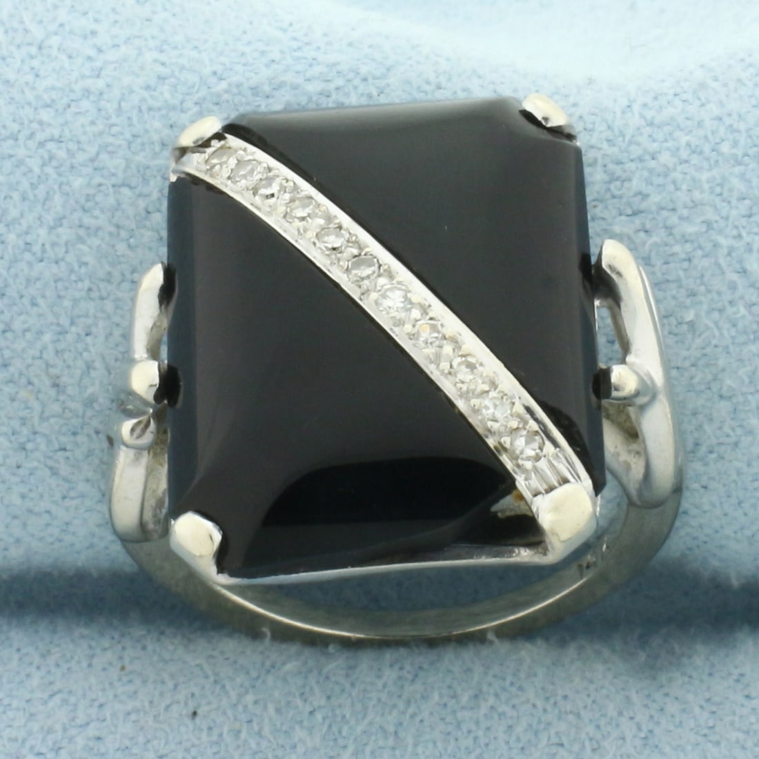 Vintage Onyx and Diamond Ring in 14k White Gold (1 of 4)