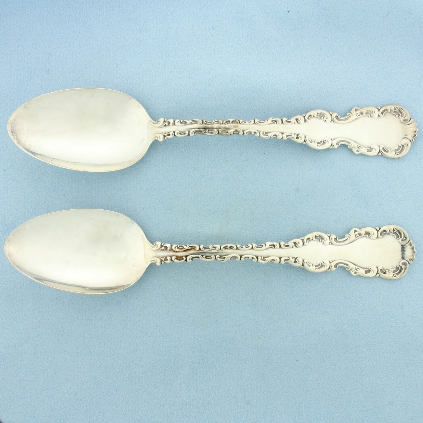 Antique Whiting Louis XV H.J. Howe Sterling Silver Spoons Set of 2: In .925 Sterling Silver. Contains two 6 7/8 inch spoons. 70.7g.