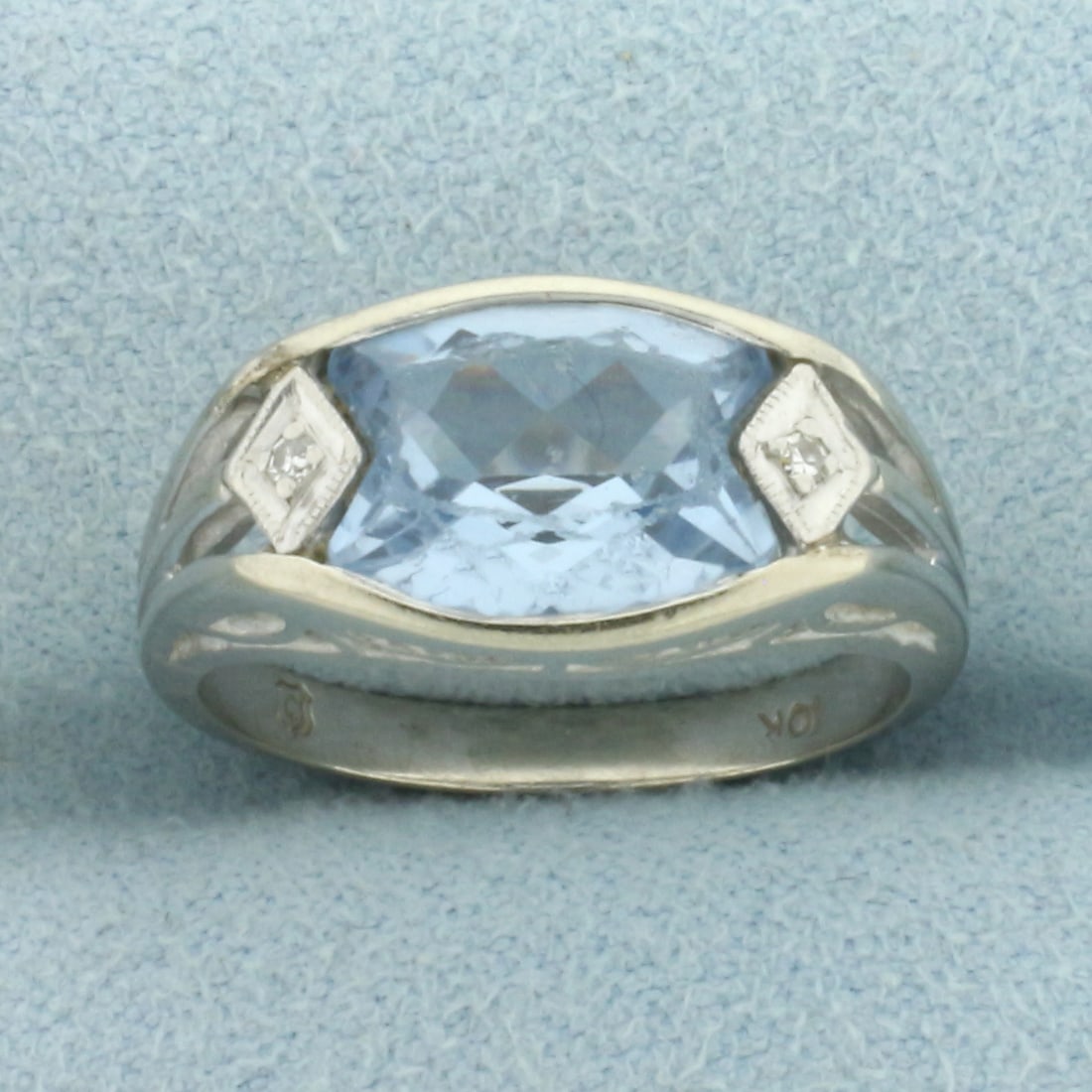 Vintage Sky Blue Topaz and Diamond Filigree Ring in 10k White Gold (1 of 4)