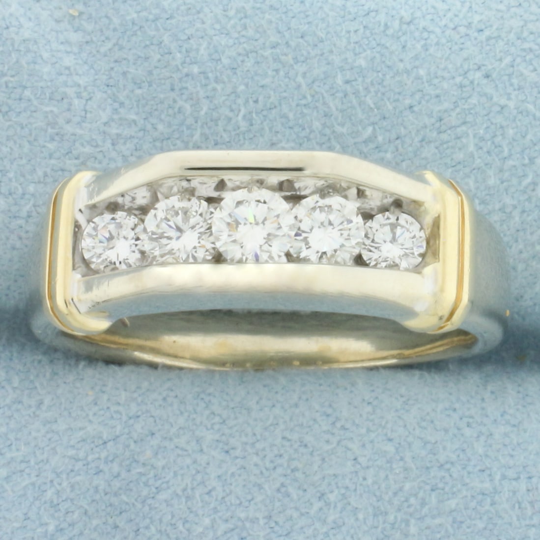 Mens Five Stone Wedding or Anniversary Ring in 14k White Gold (1 of 4)