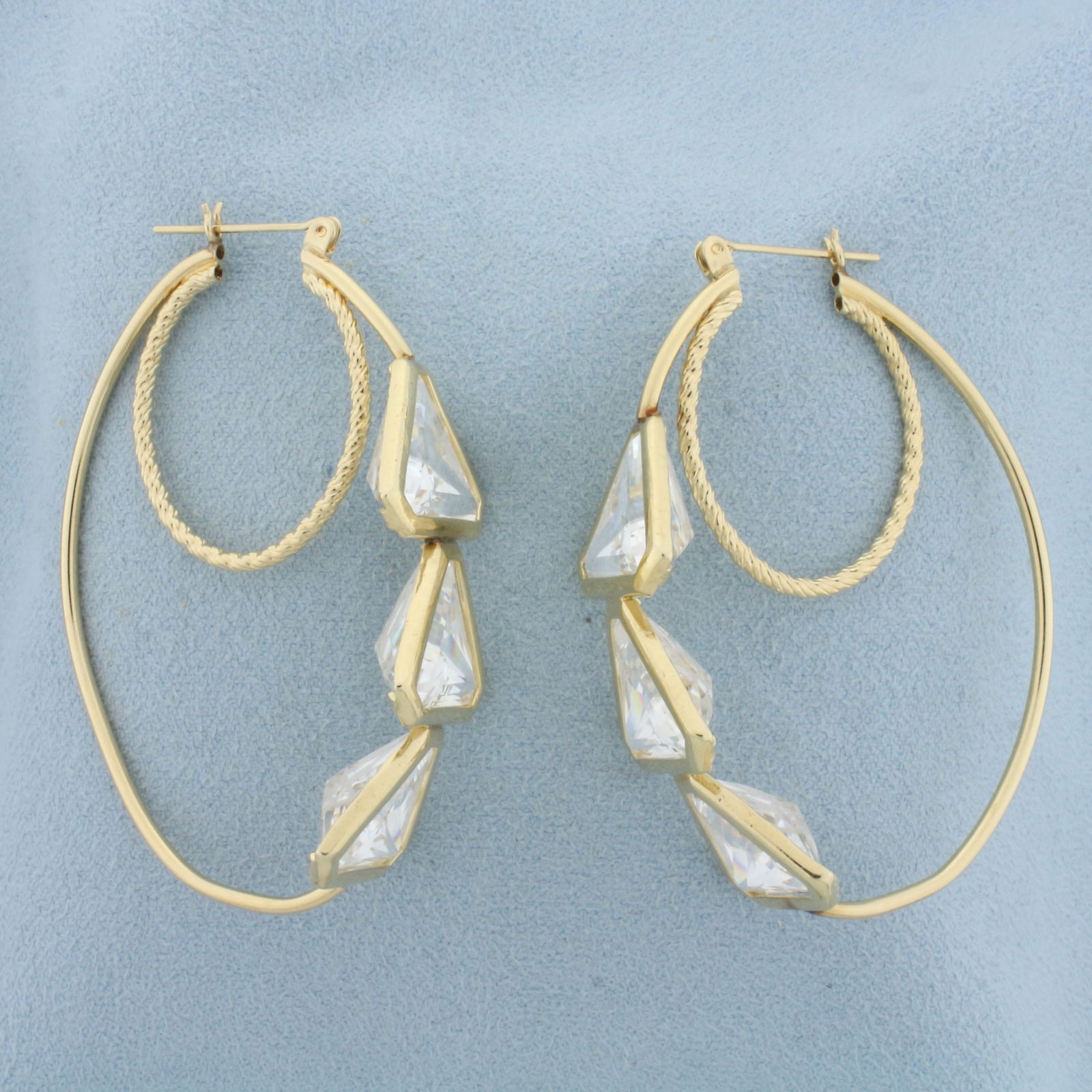 Large CZ Double Hoop Earrings in 14k Yellow Gold (1 of 2)