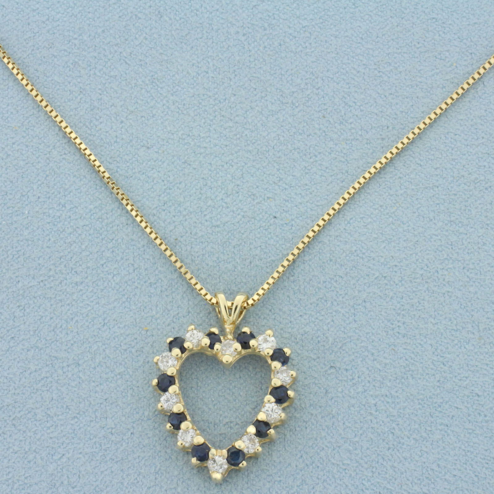 Italian Sapphire and Diamond Heart Necklace in 14k Yellow Gold (1 of 2)