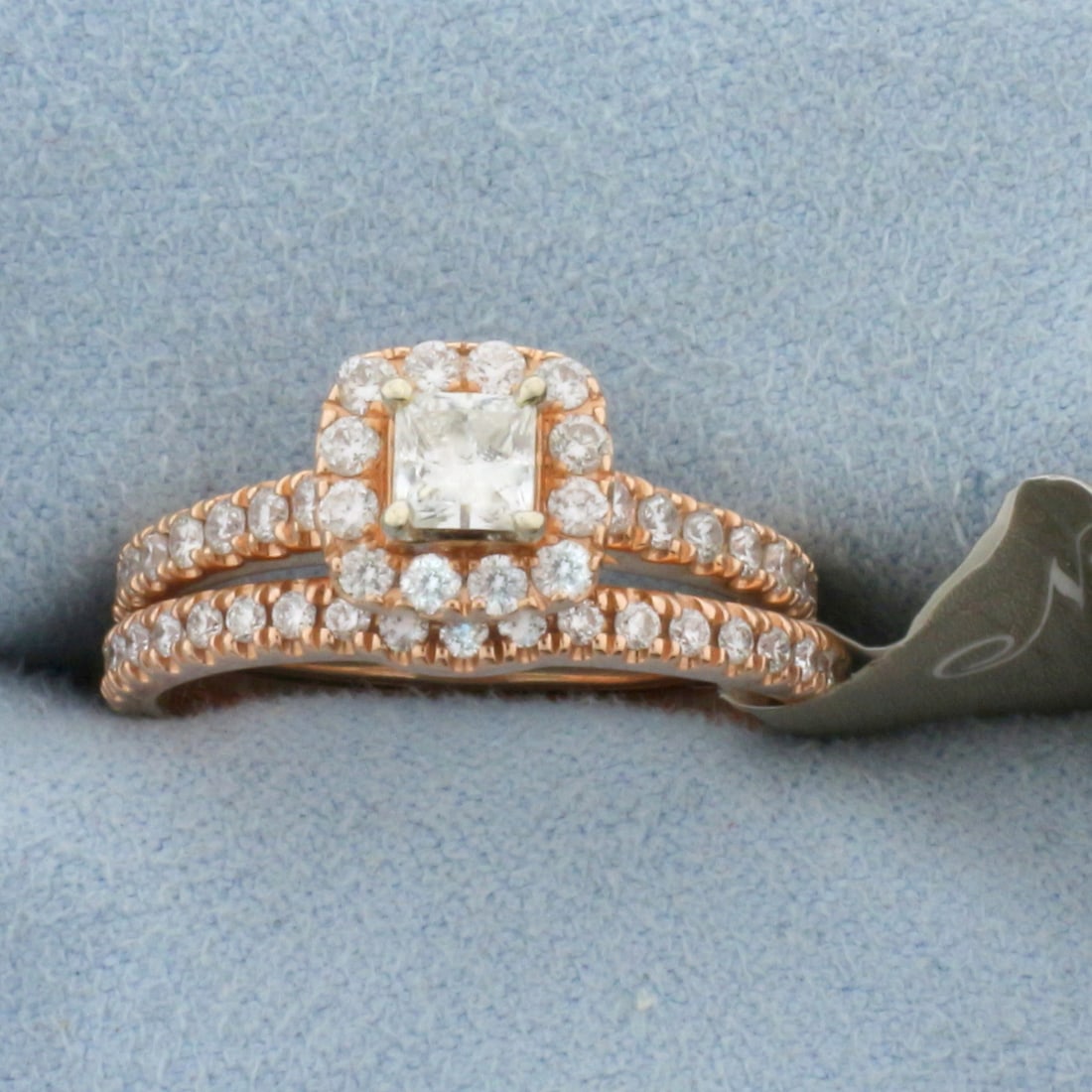 Neil Lane Princess Diamond Engagement Ring and Wedding Band Bridal Set in Rose Gold (1 of 6)