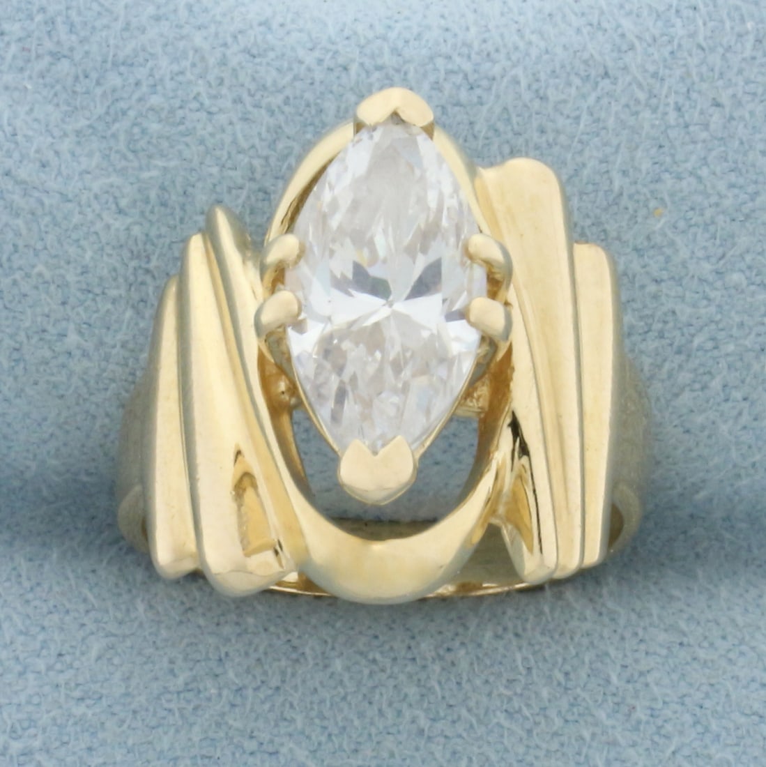 Marquise CZ Solitaire Statement Ring in 14k Yellow Gold (1 of 4)