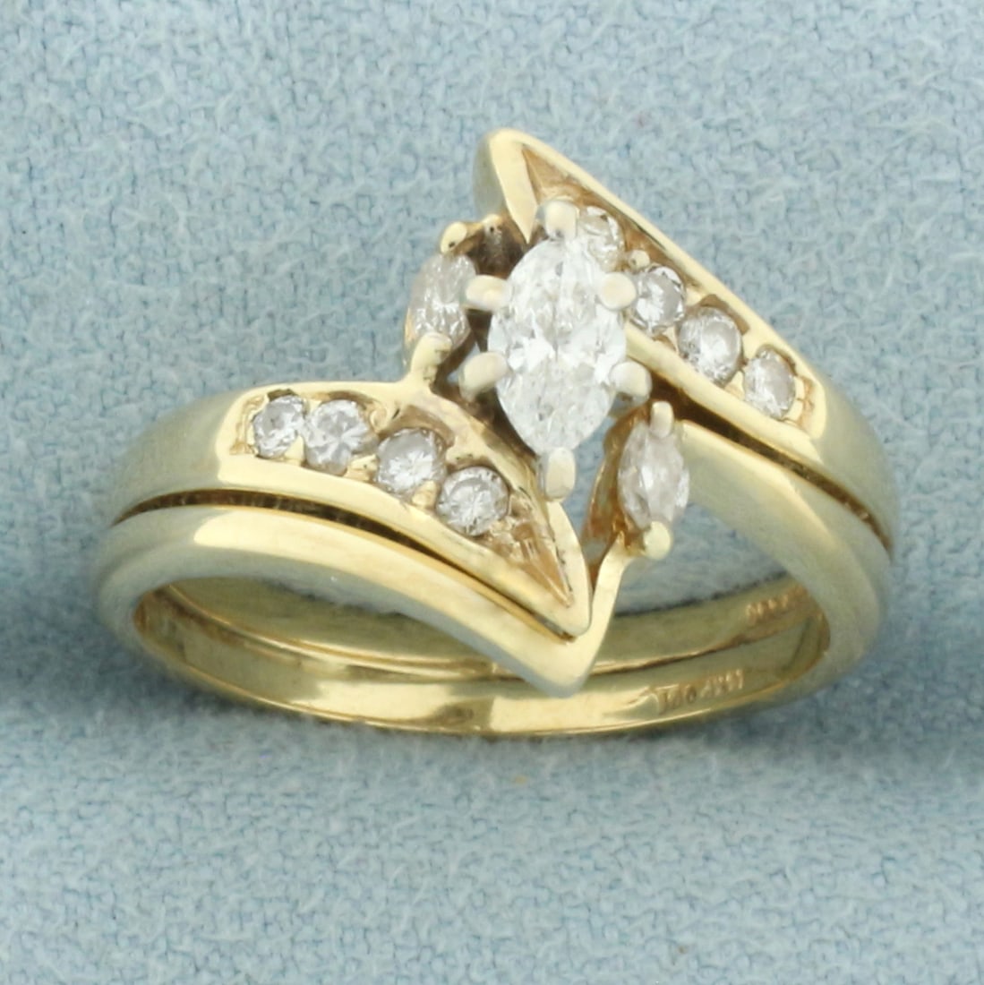 Marquise Diamond Bypass Engagement Wedding Ring in 14k Yellow Gold (1 of 4)