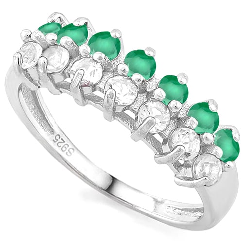 Emerald & White Topaz Line Ring in Sterling Silver (1 of 1)