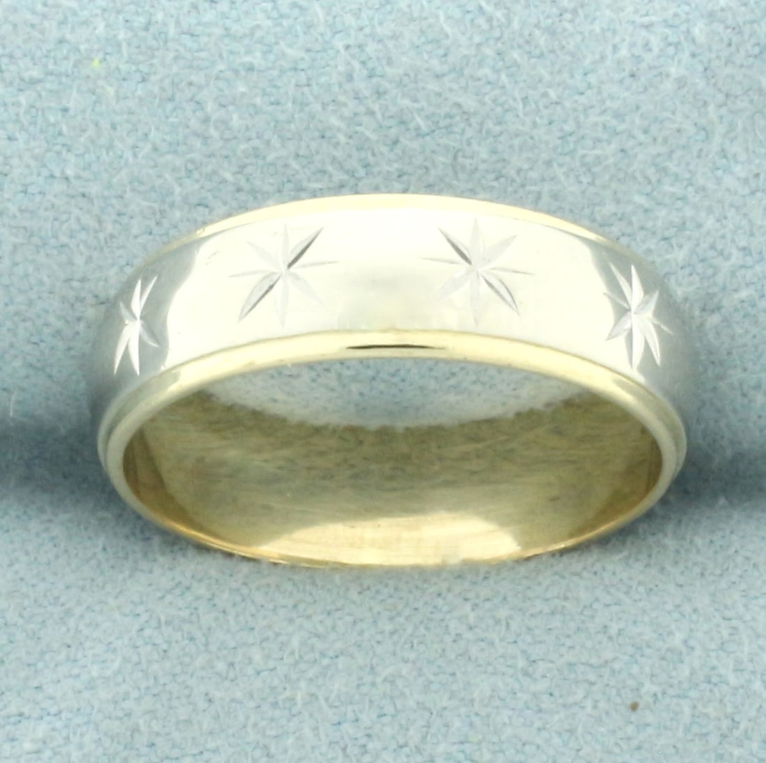 Mens Two Tone Star Design Band Ring in 14k Yellow and White Gold (1 of 2)