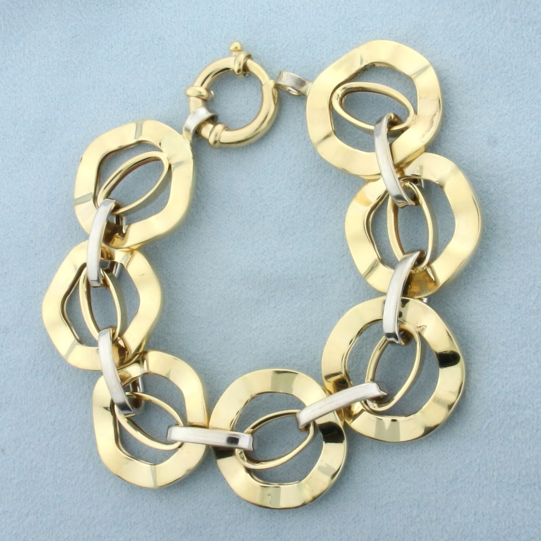 Large Cable Circle Link Bracelet in 14k Yellow and White Gold (1 of 2)