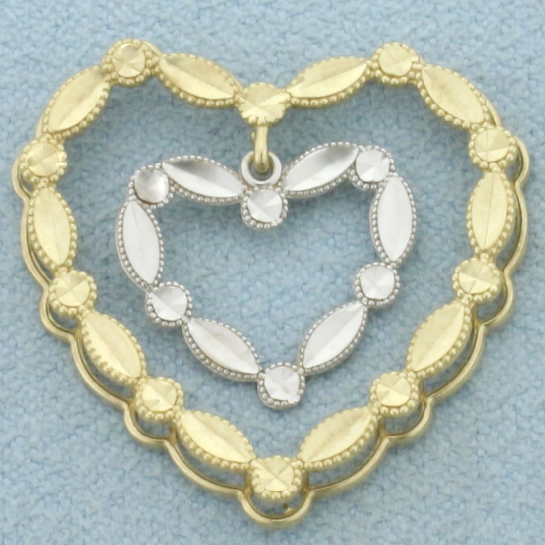 Diamond Cut Heart in Heart Pendant in 10k Yellow and White Gold (1 of 2)