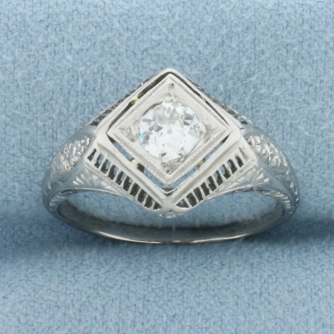 Antique Old European Diamond Filigree Art Deco Ring in Platinum (1 of 4)