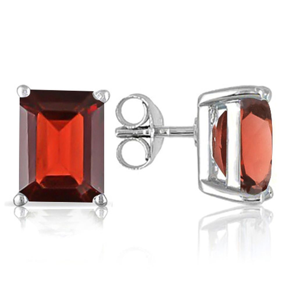 6X4MM Emerald Cut Garnet 1.3CTW Stud Earrings in Sterling Silver: In platinum over .925 sterling silver basket mountings with friction backs included. Contains 2 emerald cut garnet gemstones with excellent color and clarity, approx.1.3CTW, 6x4mm each. 1.2g