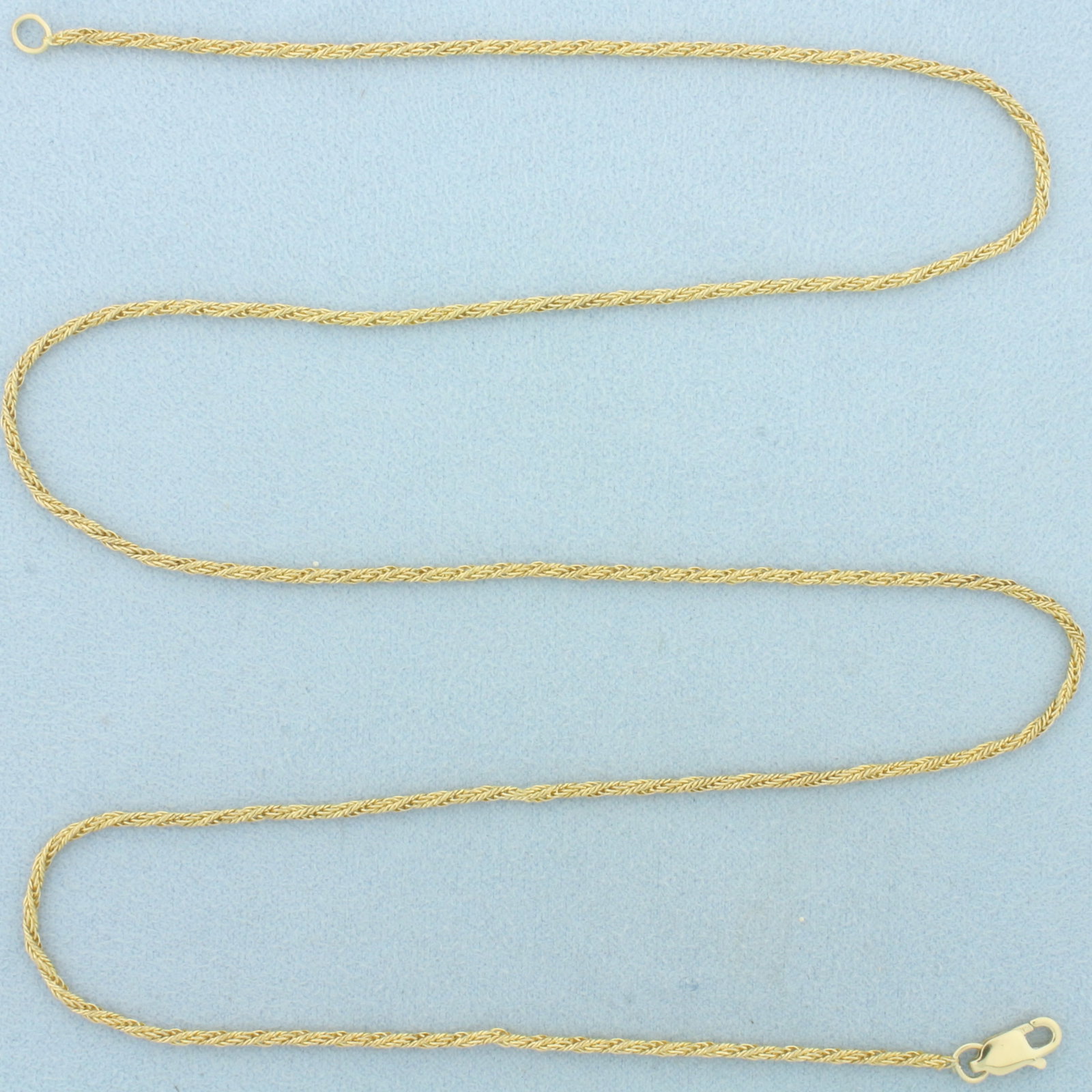 24 Inch Wheat Link Chain Necklace in 14k Yellow Gold: In 14k Yellow Gold. 24 inches long. 1.6mm wide. Lobster clasp. 6.5g.
