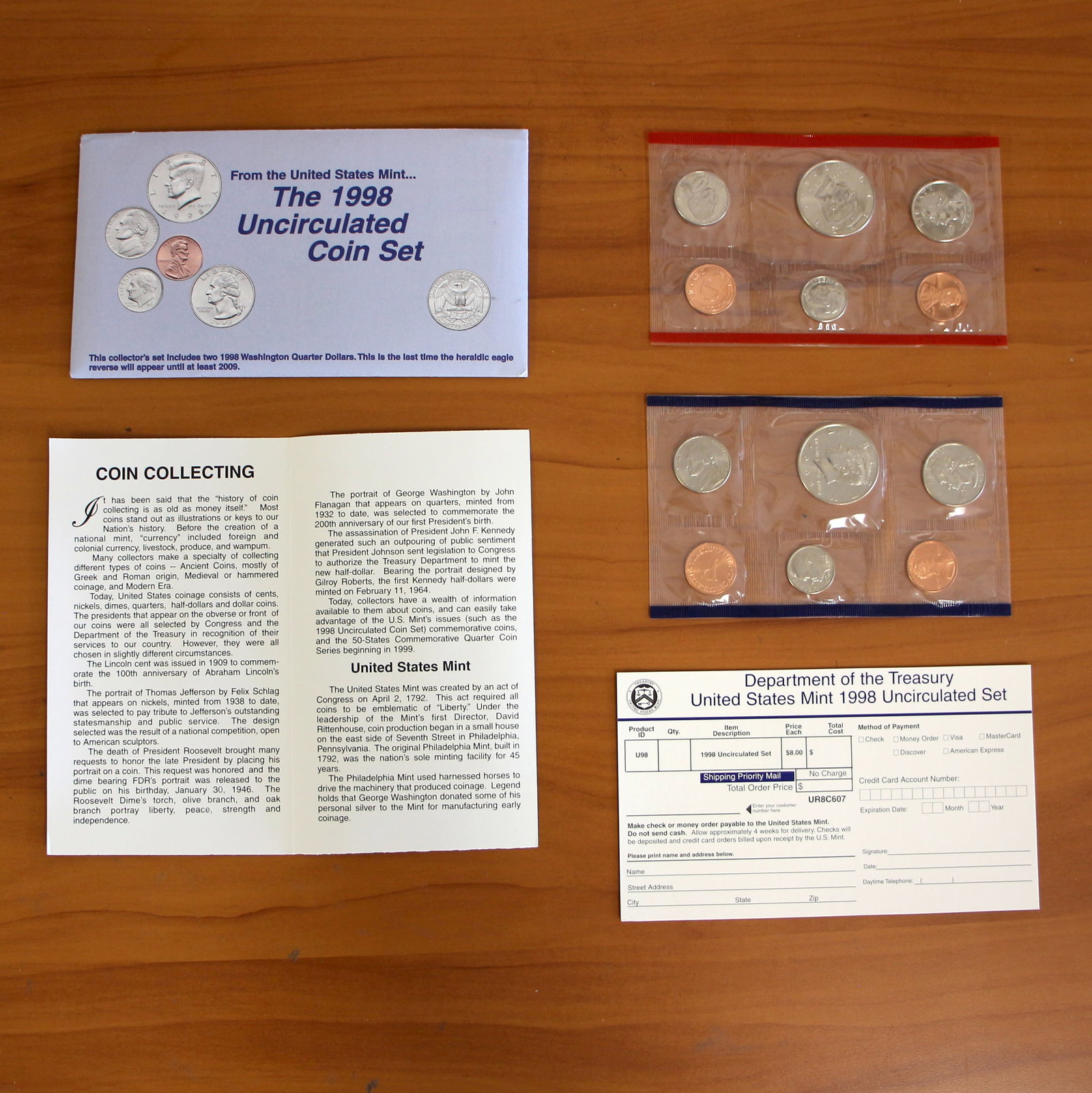 1997 U.S. Mint Uncirculated Coin Set Philadelphia and Denver OGP COA: Contains one 1994 Philadelphia Mint Uncirculated Proof Set and one 1994 Denver Mint Uncirculated Proof Set. Includes original casing, envelope, CoA, and reorder form.