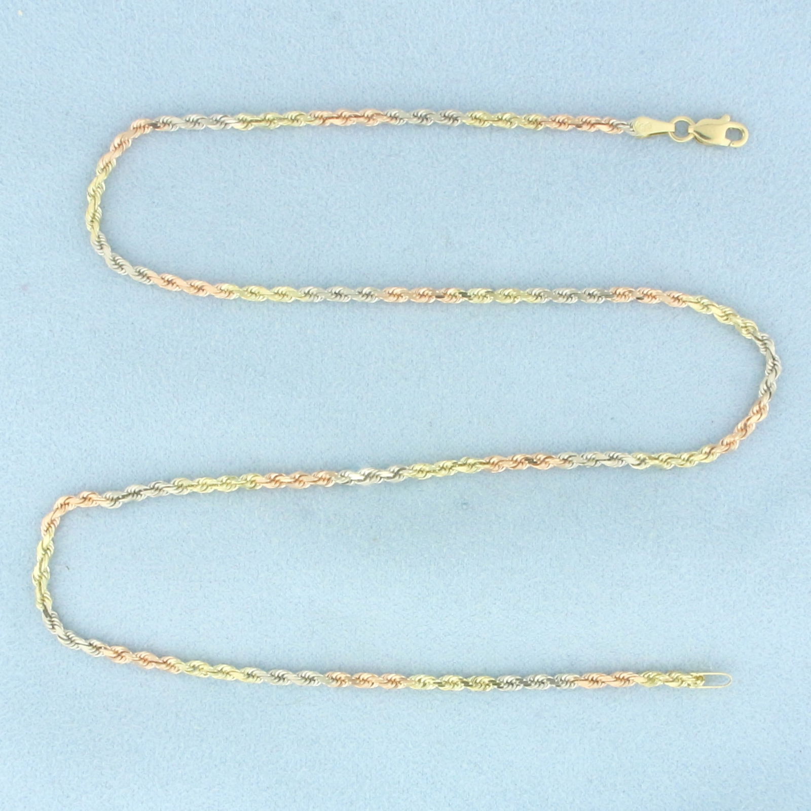 16 Inch Tri-Color Rope Link Chain Necklace in 14k Yellow, Rose, and White Gold (1 of 2)