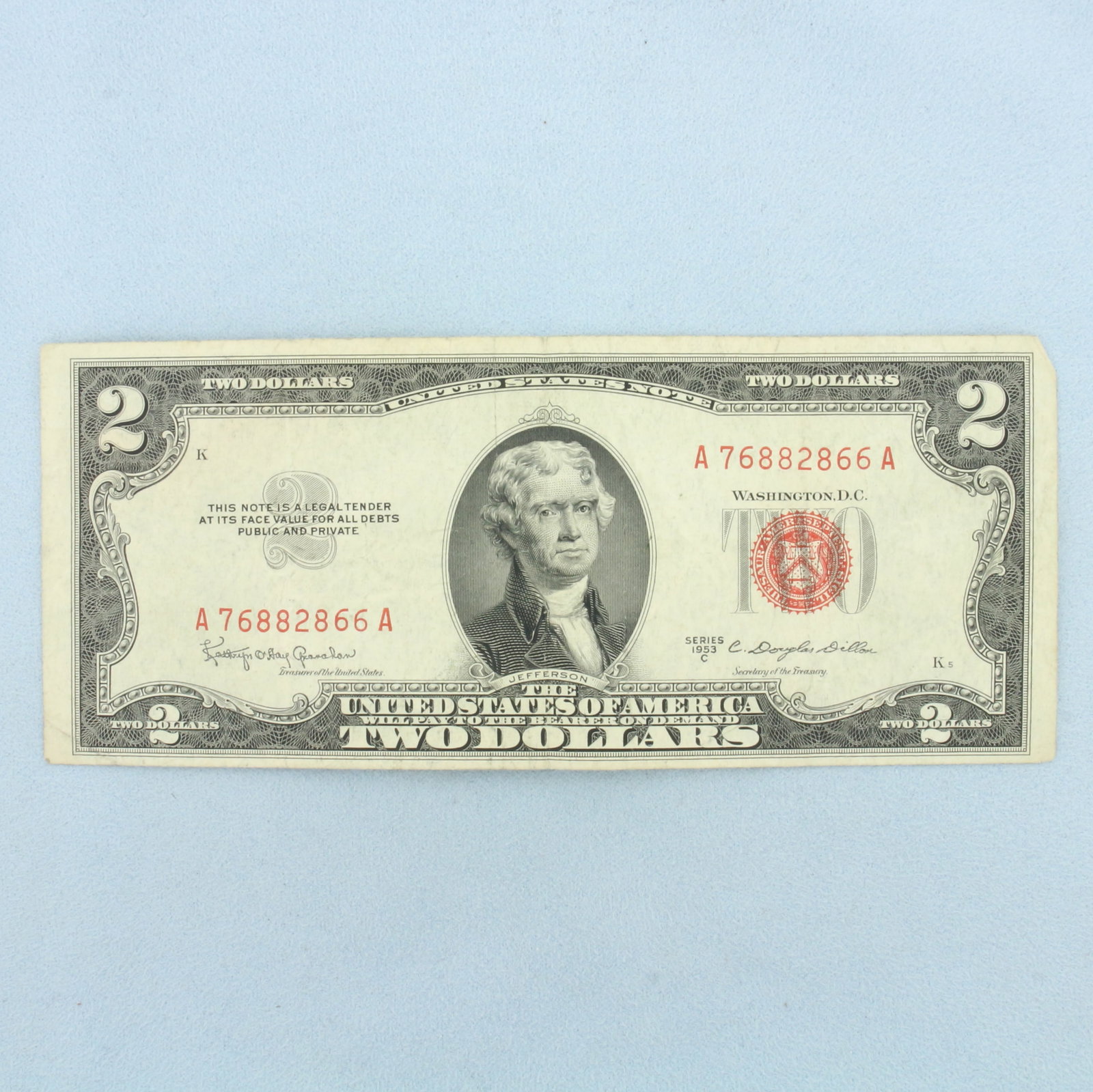 1953 $2 Red Note Uncirculated Bill: 1963 $2 Red Note Uncirculated Bill. No rips or tears, uncirculated condition.
