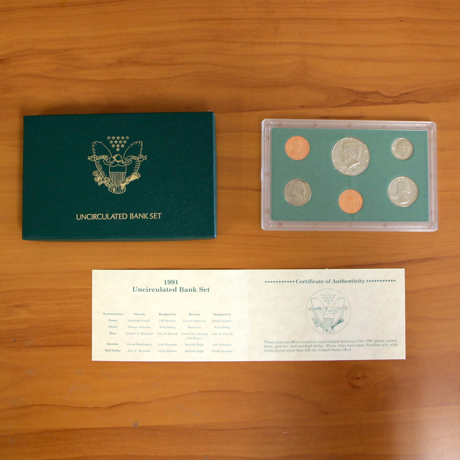 1989 to 1991 Uncirculated Bank Coin Set High Luster: Contains one 1989 or 1991 U.S. Mint Uncirculated Bank Proof Coin Set. Coins with high luster Includes original packaging, casing, and CoA.