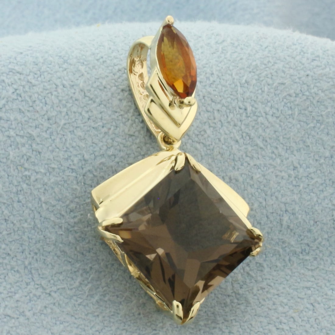Smoky Topaz and Spessartite Garnet Dangle Pendant Slide in 14k Yellow Gold (1 of 4)