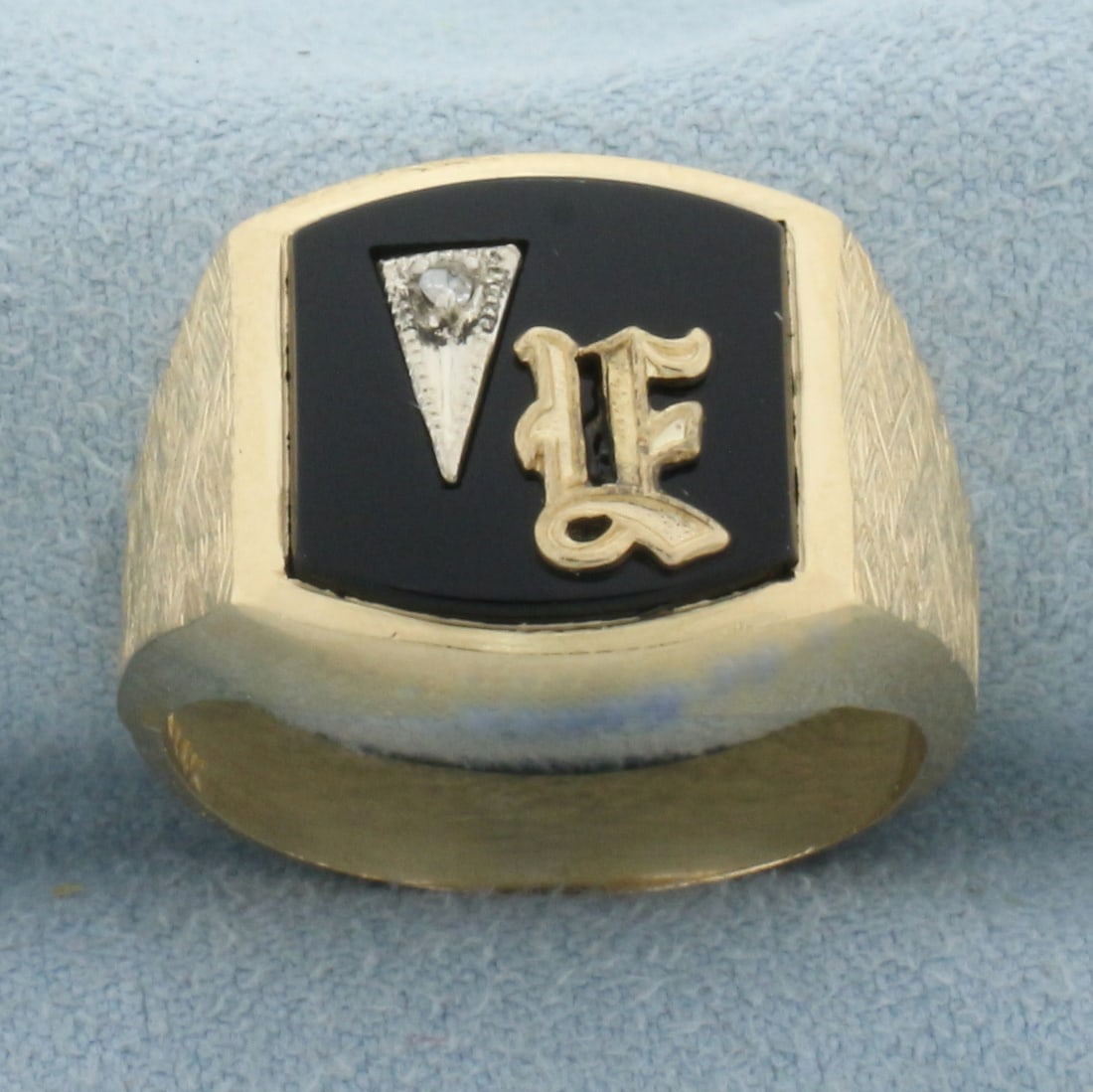Vintage Mens Diamond E or F Initial Monogram Ring in 14k Yellow Gold (1 of 4)