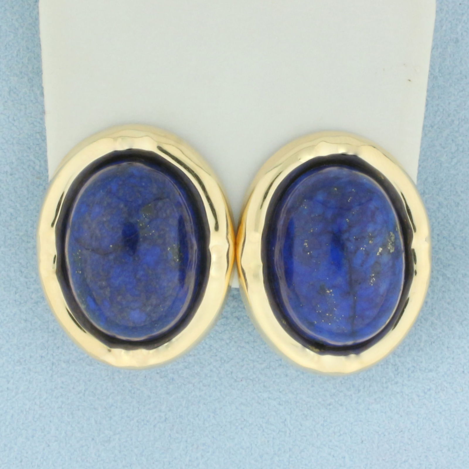Large Lapis Lazuli Button Earrings in 14k Yellow Gold (1 of 2)