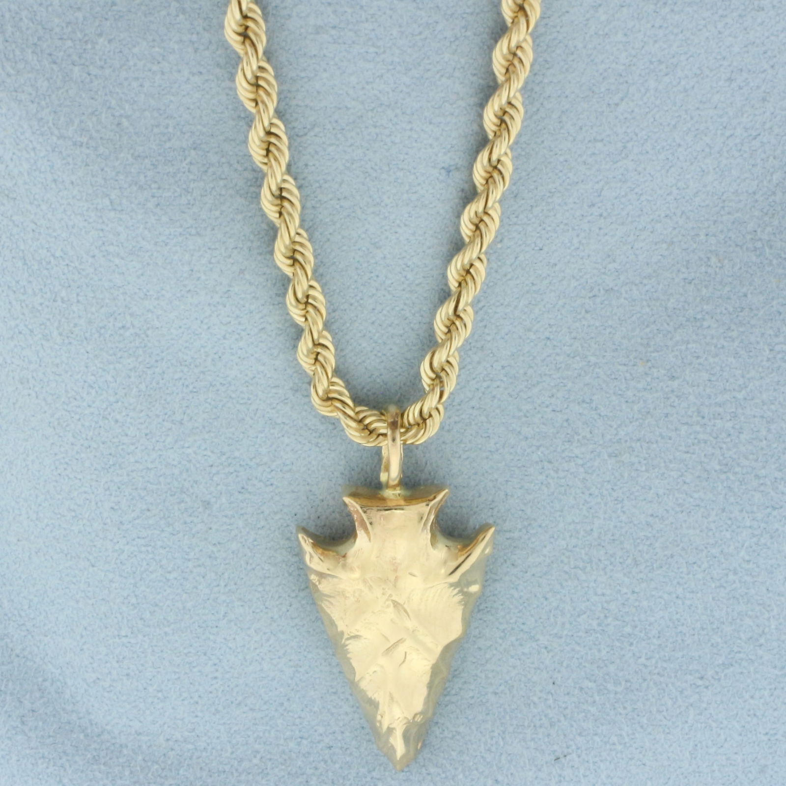Large Arrowhead Pendant on Rope Chain Necklace in 14k Yellow Gold (1 of 2)