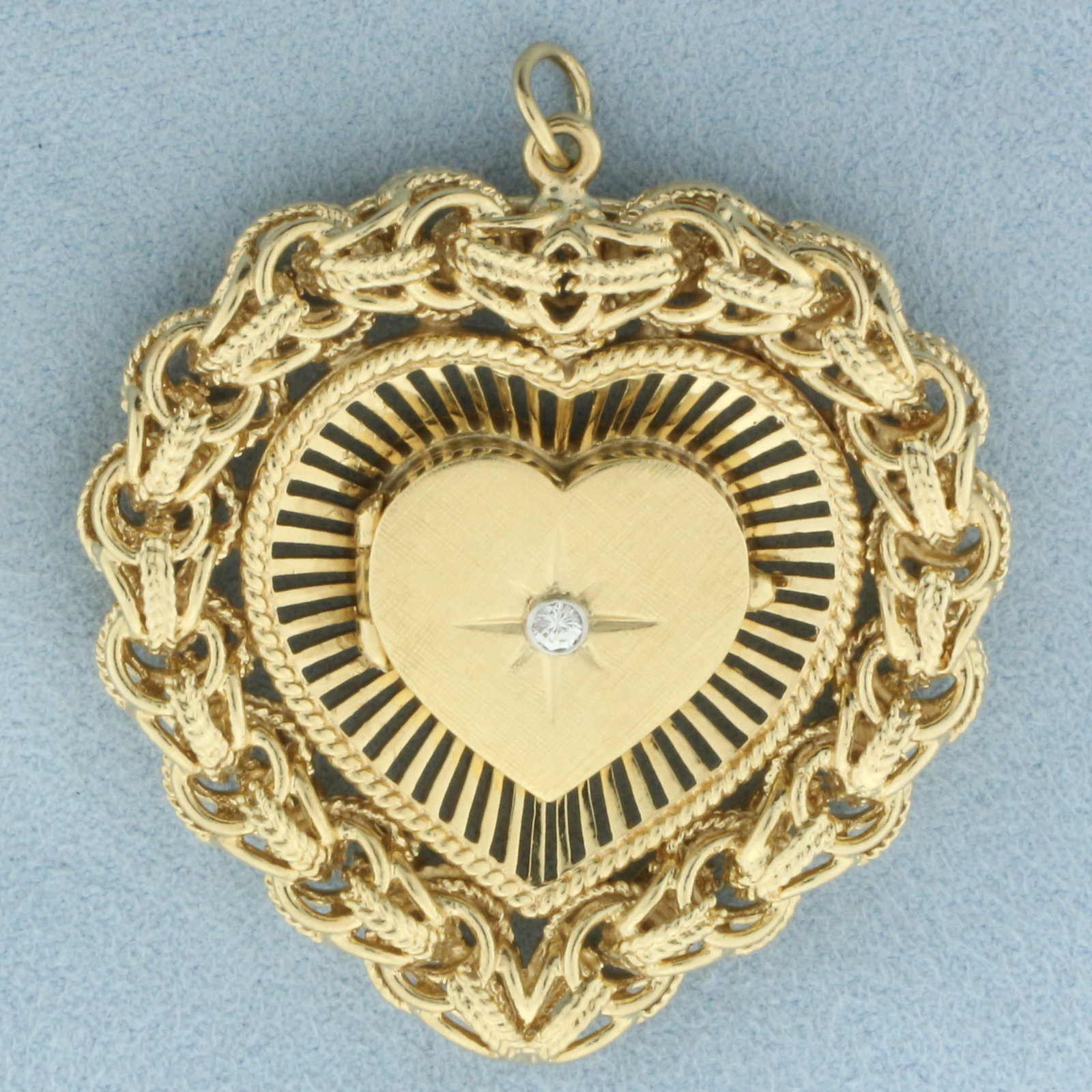 Large Diamond Heart Locket Pendant in 14k Yellow Gold (1 of 3)