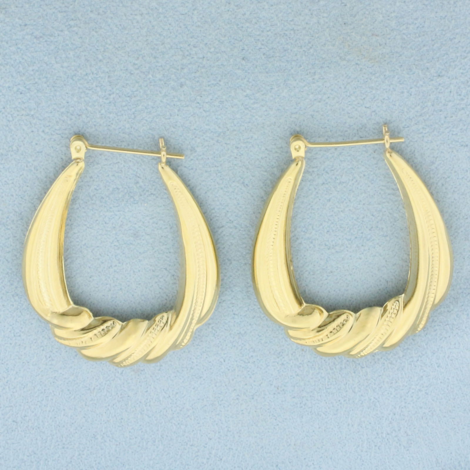 Large Oval Twisting Design Hoop Earrings in 14k Yellow Gold (1 of 2)