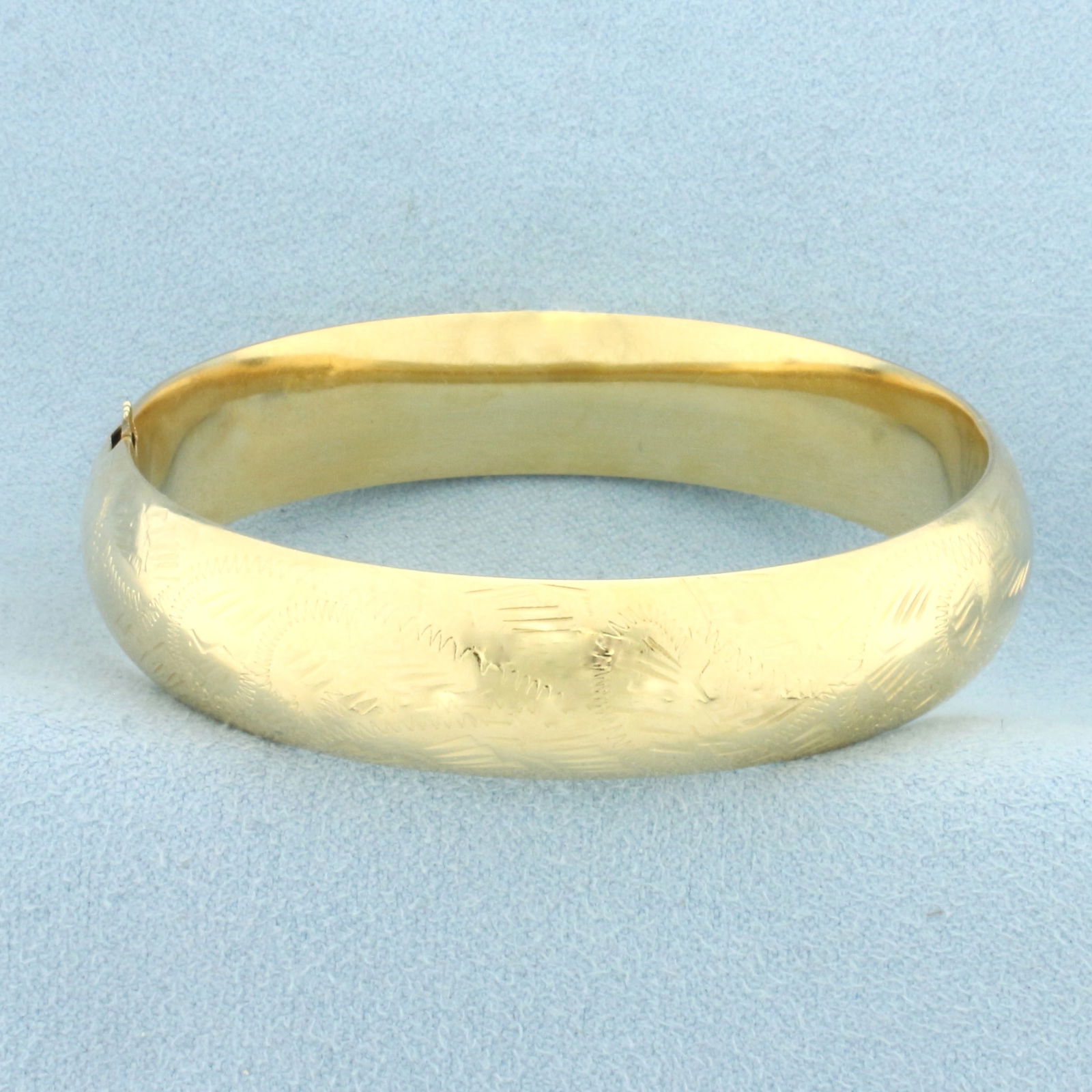 Engraved Hinged Wide Bangle Bracelet in 14k Yellow Gold (1 of 3)