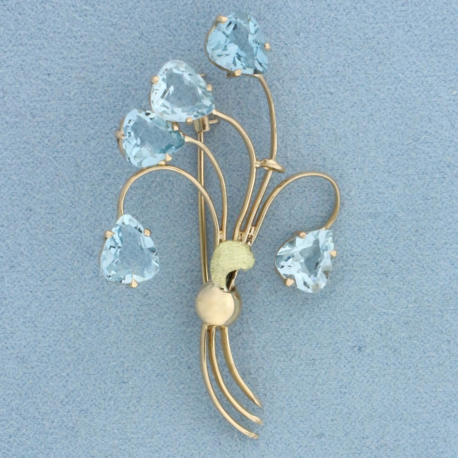 Aquamarine Flower Bouquet Brooch Pin in 14k Yellow Gold (1 of 2)