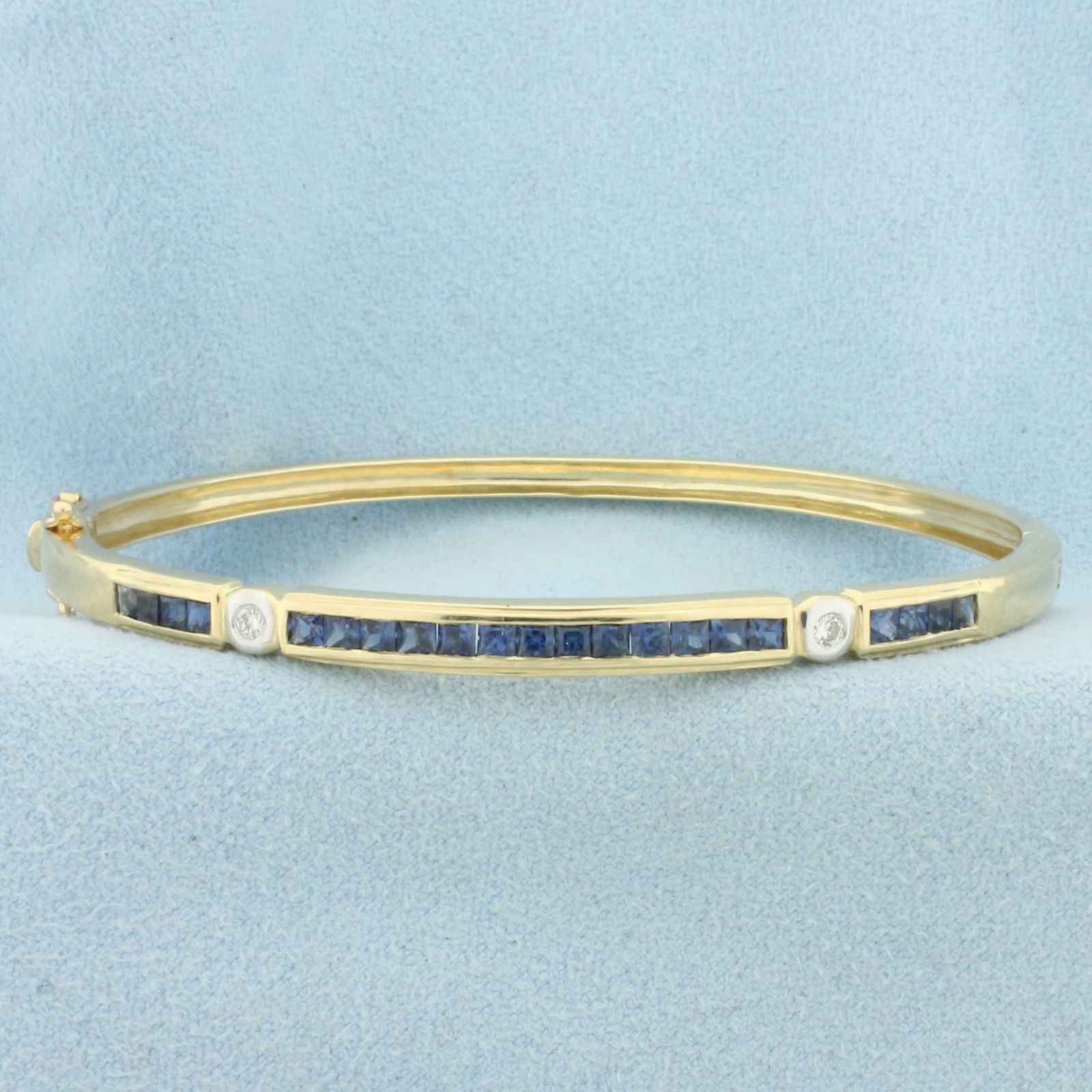 Sapphire and Diamond Hinged Bangle Bracelet in 14k Yellow Gold (1 of 3)