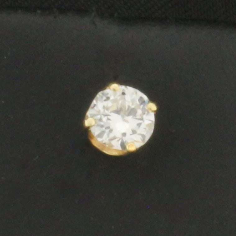 Single Diamond Stud Earring in 14k Yellow Gold: In 14k Yellow Gold. Contains one 1/3ct high quality round brilliant diamond, VS clarity/I color, faces up great, eye clean. Screw post. No back. .3g.